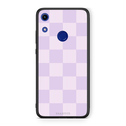 Θήκη Honor 8A Lilac and Cream Striped Checks από τη Smartfits με σχέδιο στο πίσω μέρος και μαύρο περίβλημα | Honor 8A Lilac and Cream Striped Checks case with colorful back and black bezels