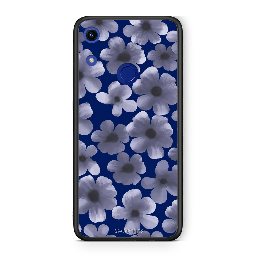 Θήκη Honor 8A Pale Blue Flowers on Navy από τη Smartfits με σχέδιο στο πίσω μέρος και μαύρο περίβλημα | Honor 8A Pale Blue Flowers on Navy case with colorful back and black bezels