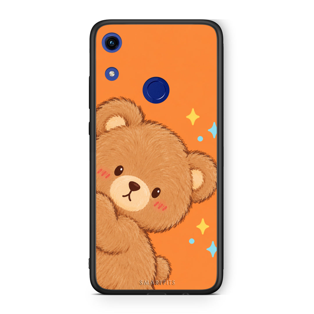 Θήκη Honor 8A Peekaboo Teddy on Orange από τη Smartfits με σχέδιο στο πίσω μέρος και μαύρο περίβλημα | Honor 8A Peekaboo Teddy on Orange case with colorful back and black bezels