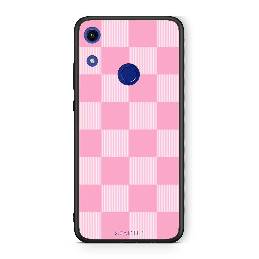 Θήκη Honor 8A Pink and White Striped Checks από τη Smartfits με σχέδιο στο πίσω μέρος και μαύρο περίβλημα | Honor 8A Pink and White Striped Checks case with colorful back and black bezels