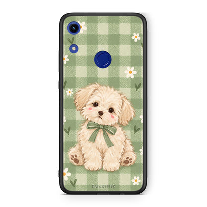 Θήκη Honor 8A Puppy and Daisies on Sage Gingham από τη Smartfits με σχέδιο στο πίσω μέρος και μαύρο περίβλημα | Honor 8A Puppy and Daisies on Sage Gingham case with colorful back and black bezels