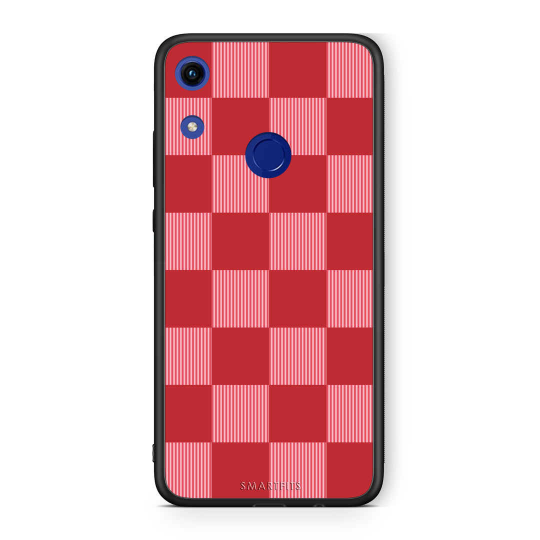 Θήκη Honor 8A Red and Pink Striped Checks από τη Smartfits με σχέδιο στο πίσω μέρος και μαύρο περίβλημα | Honor 8A Red and Pink Striped Checks case with colorful back and black bezels