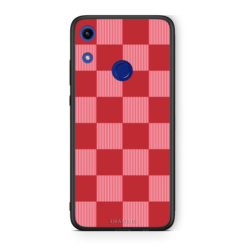 Θήκη Honor 8A Red and Pink Striped Checks από τη Smartfits με σχέδιο στο πίσω μέρος και μαύρο περίβλημα | Honor 8A Red and Pink Striped Checks case with colorful back and black bezels