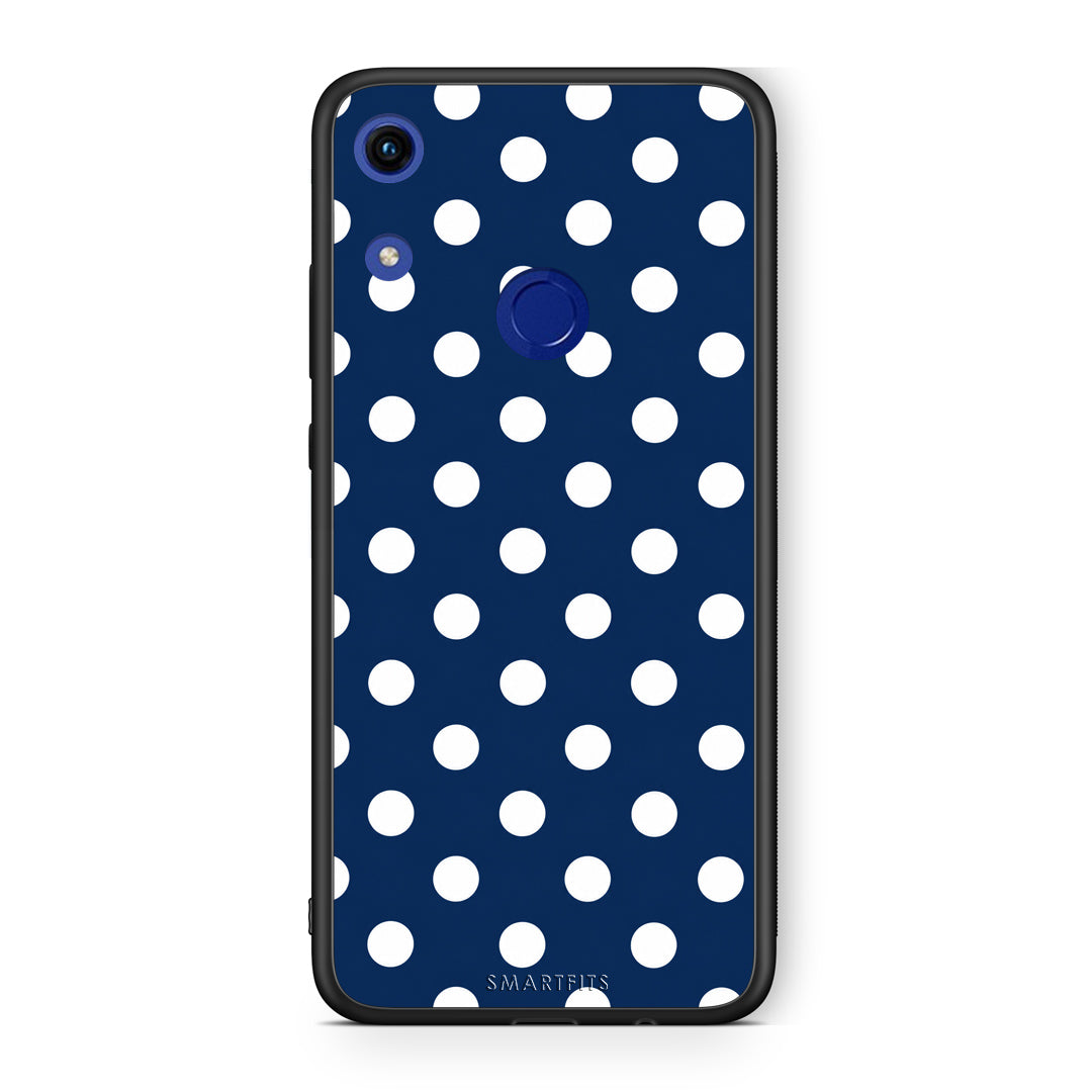 Θήκη Honor 8A White Large Polka Dots on Navy από τη Smartfits με σχέδιο στο πίσω μέρος και μαύρο περίβλημα | Honor 8A White Large Polka Dots on Navy case with colorful back and black bezels