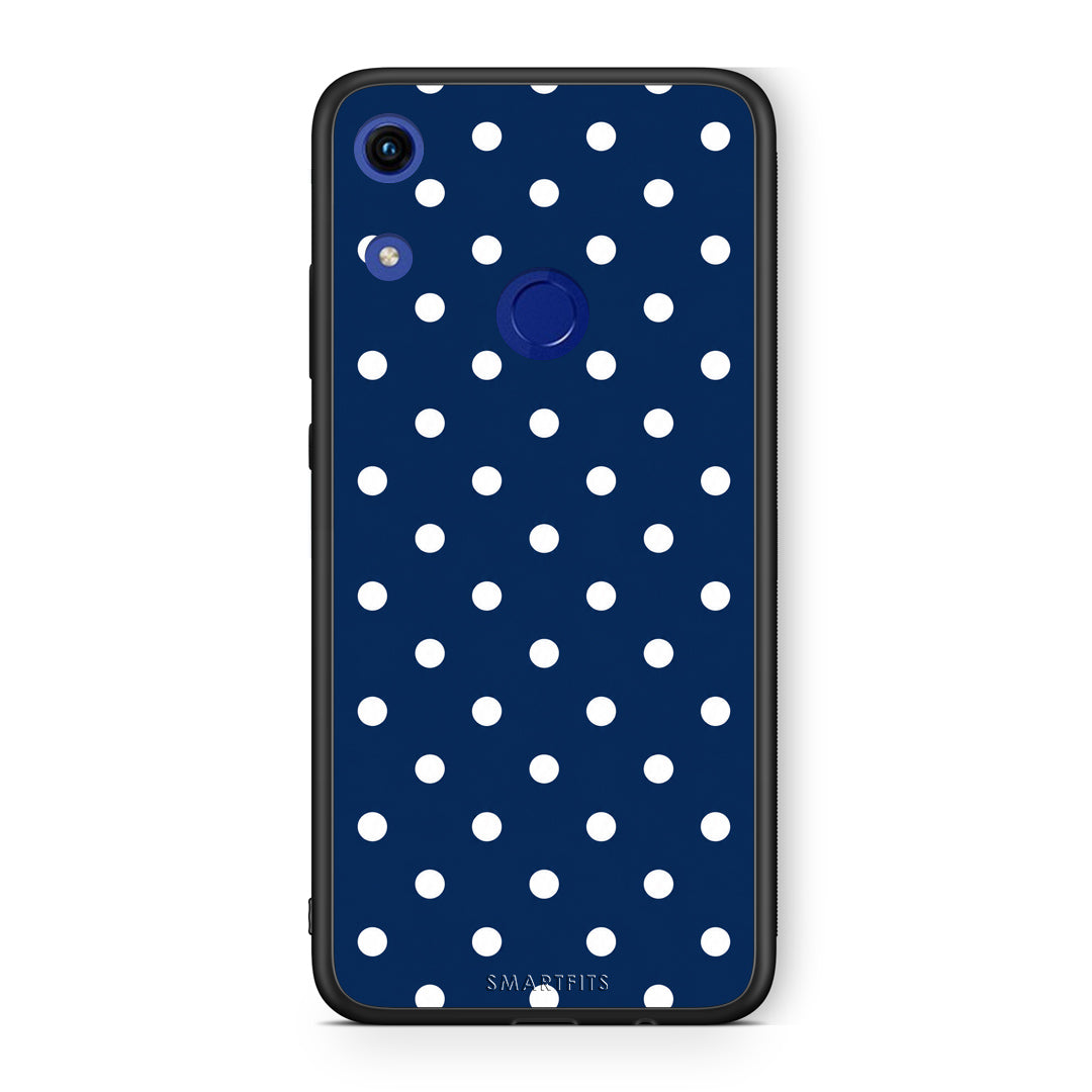 Θήκη Honor 8A White Small Polka Dots on Navy από τη Smartfits με σχέδιο στο πίσω μέρος και μαύρο περίβλημα | Honor 8A White Small Polka Dots on Navy case with colorful back and black bezels