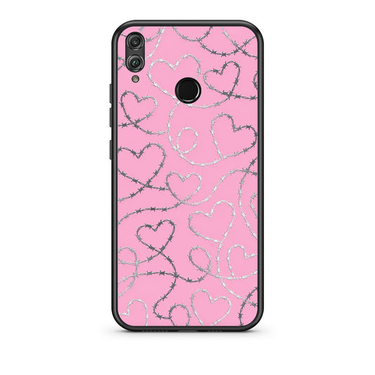 Θήκη Honor 8x Barbed Wire Hearts on Pink από τη Smartfits με σχέδιο στο πίσω μέρος και μαύρο περίβλημα | Honor 8x Barbed Wire Hearts on Pink case with colorful back and black bezels