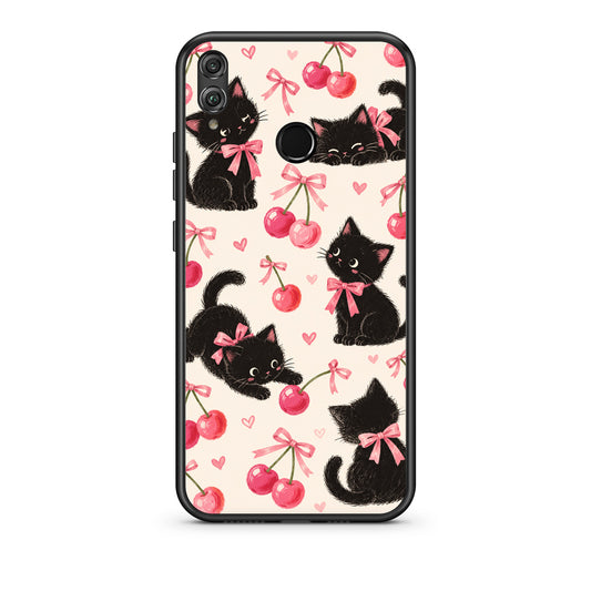 Θήκη Honor 8x Black Kittens and Cherries on Cream από τη Smartfits με σχέδιο στο πίσω μέρος και μαύρο περίβλημα | Honor 8x Black Kittens and Cherries on Cream case with colorful back and black bezels