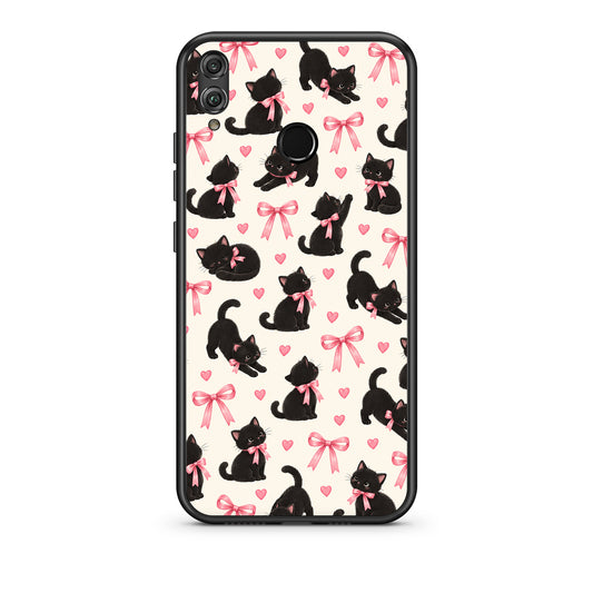 Θήκη Honor 8x Black Kittens and Pink Bows on Cream Small από τη Smartfits με σχέδιο στο πίσω μέρος και μαύρο περίβλημα | Honor 8x Black Kittens and Pink Bows on Cream Small case with colorful back and black bezels
