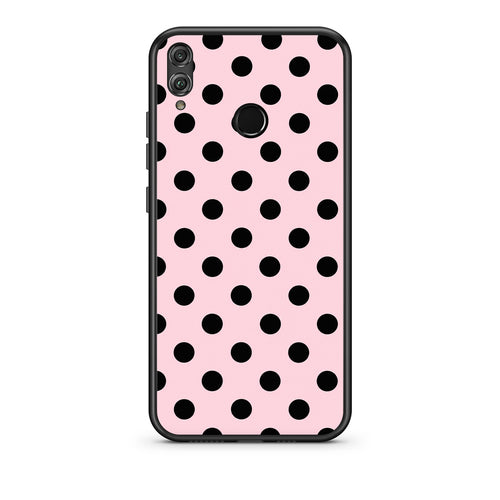 Θήκη Honor 8x Black Polka Dots on Pink από τη Smartfits με σχέδιο στο πίσω μέρος και μαύρο περίβλημα | Honor 8x Black Polka Dots on Pink case with colorful back and black bezels