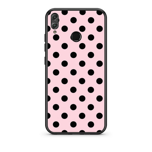 Θήκη Honor 8x Black Polka Dots on Pink από τη Smartfits με σχέδιο στο πίσω μέρος και μαύρο περίβλημα | Honor 8x Black Polka Dots on Pink case with colorful back and black bezels