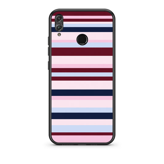 Θήκη Honor 8x Burgundy Pink and Blue Horizontal Stripes από τη Smartfits με σχέδιο στο πίσω μέρος και μαύρο περίβλημα | Honor 8x Burgundy Pink and Blue Horizontal Stripes case with colorful back and black bezels