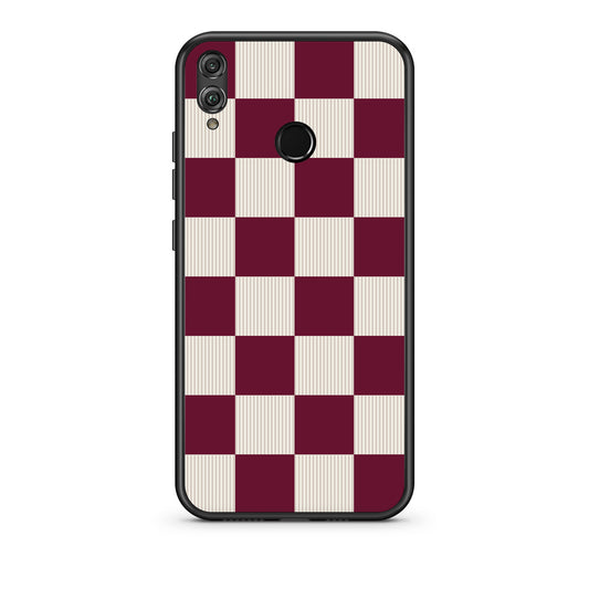 Θήκη Honor 8x Burgundy and Cream Striped Checks από τη Smartfits με σχέδιο στο πίσω μέρος και μαύρο περίβλημα | Honor 8x Burgundy and Cream Striped Checks case with colorful back and black bezels