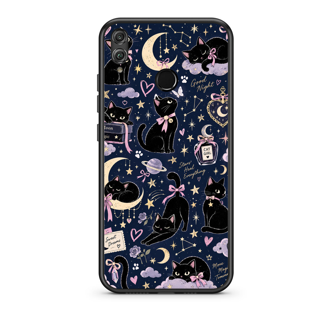 Θήκη Honor 8x Celestial Black Cats on Navy από τη Smartfits με σχέδιο στο πίσω μέρος και μαύρο περίβλημα | Honor 8x Celestial Black Cats on Navy case with colorful back and black bezels