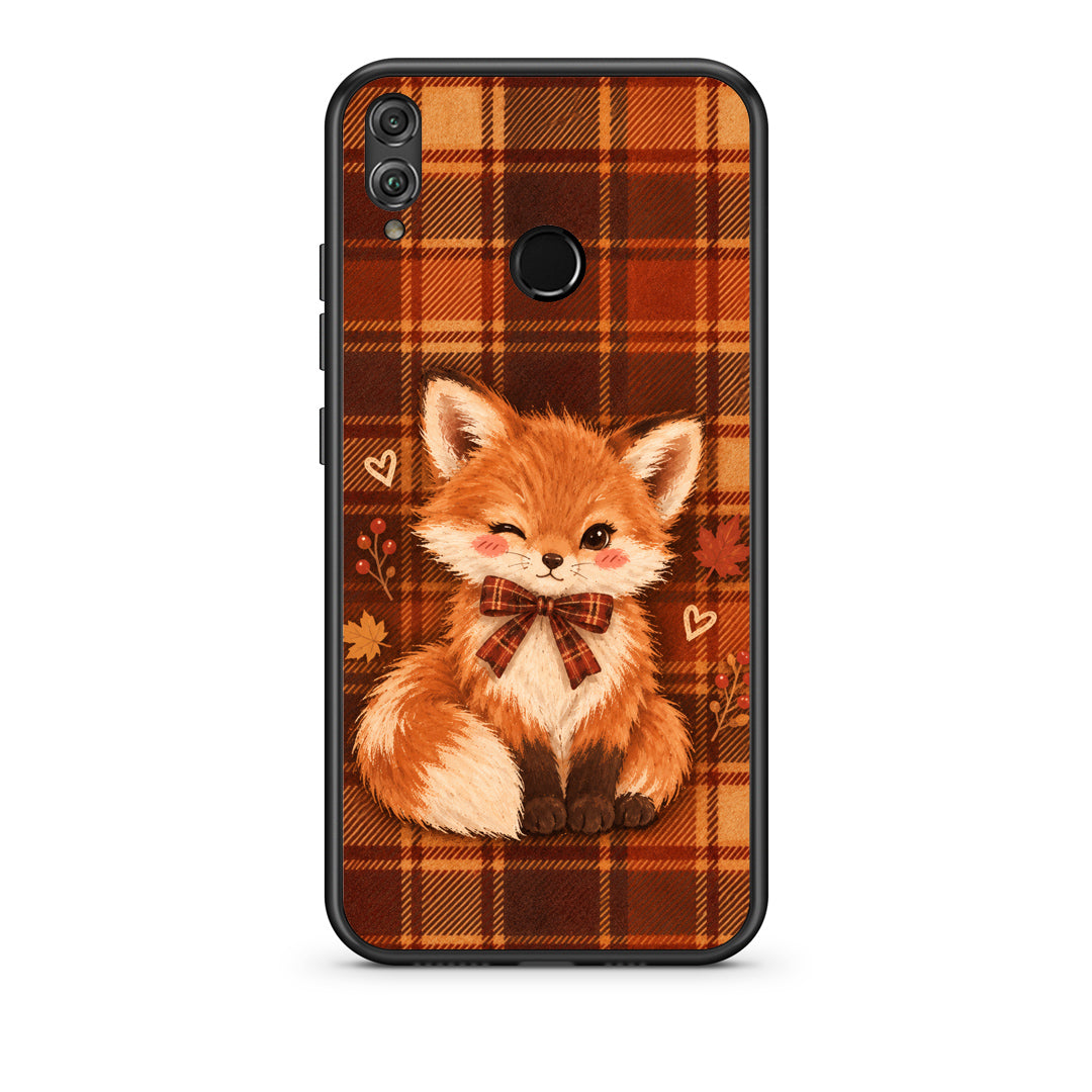 Θήκη Honor 8x Fox on Autumn Tartan από τη Smartfits με σχέδιο στο πίσω μέρος και μαύρο περίβλημα | Honor 8x Fox on Autumn Tartan case with colorful back and black bezels