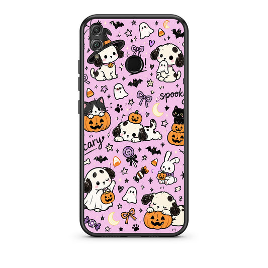 Θήκη Honor 8x Halloween Puppies and Friends on Lilac από τη Smartfits με σχέδιο στο πίσω μέρος και μαύρο περίβλημα | Honor 8x Halloween Puppies and Friends on Lilac case with colorful back and black bezels