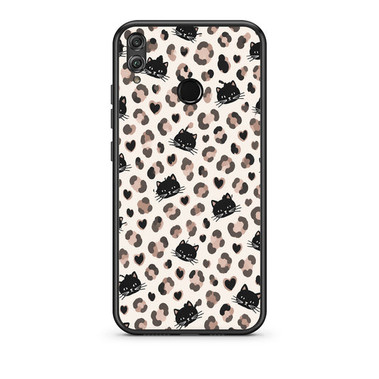 Θήκη Honor 8x Leopard Spots and Black Cats on Cream από τη Smartfits με σχέδιο στο πίσω μέρος και μαύρο περίβλημα | Honor 8x Leopard Spots and Black Cats on Cream case with colorful back and black bezels