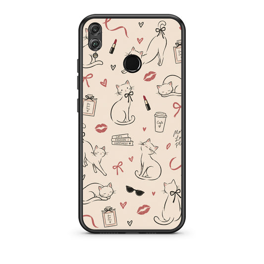 Θήκη Honor 8x Minimal Cat and Fashion Doodles on Cream από τη Smartfits με σχέδιο στο πίσω μέρος και μαύρο περίβλημα | Honor 8x Minimal Cat and Fashion Doodles on Cream case with colorful back and black bezels