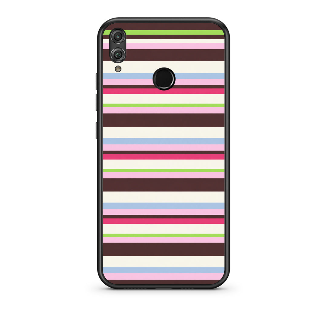 Θήκη Honor 8x Multicolour Horizontal Stripes από τη Smartfits με σχέδιο στο πίσω μέρος και μαύρο περίβλημα | Honor 8x Multicolour Horizontal Stripes case with colorful back and black bezels