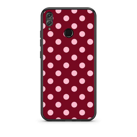 Θήκη Honor 8x Pink Polka Dots on Burgundy από τη Smartfits με σχέδιο στο πίσω μέρος και μαύρο περίβλημα | Honor 8x Pink Polka Dots on Burgundy case with colorful back and black bezels