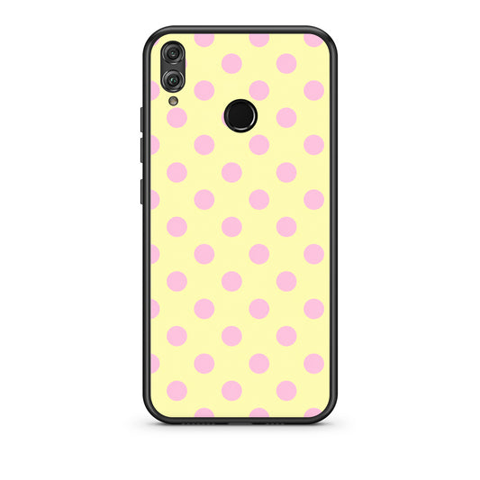 Θήκη Honor 8x Pink Polka Dots on Yellow από τη Smartfits με σχέδιο στο πίσω μέρος και μαύρο περίβλημα | Honor 8x Pink Polka Dots on Yellow case with colorful back and black bezels
