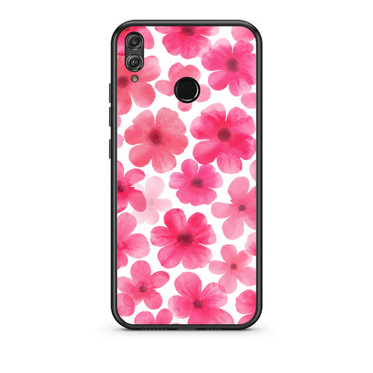 Θήκη Honor 8x Pink Watercolour Flowers on White από τη Smartfits με σχέδιο στο πίσω μέρος και μαύρο περίβλημα | Honor 8x Pink Watercolour Flowers on White case with colorful back and black bezels
