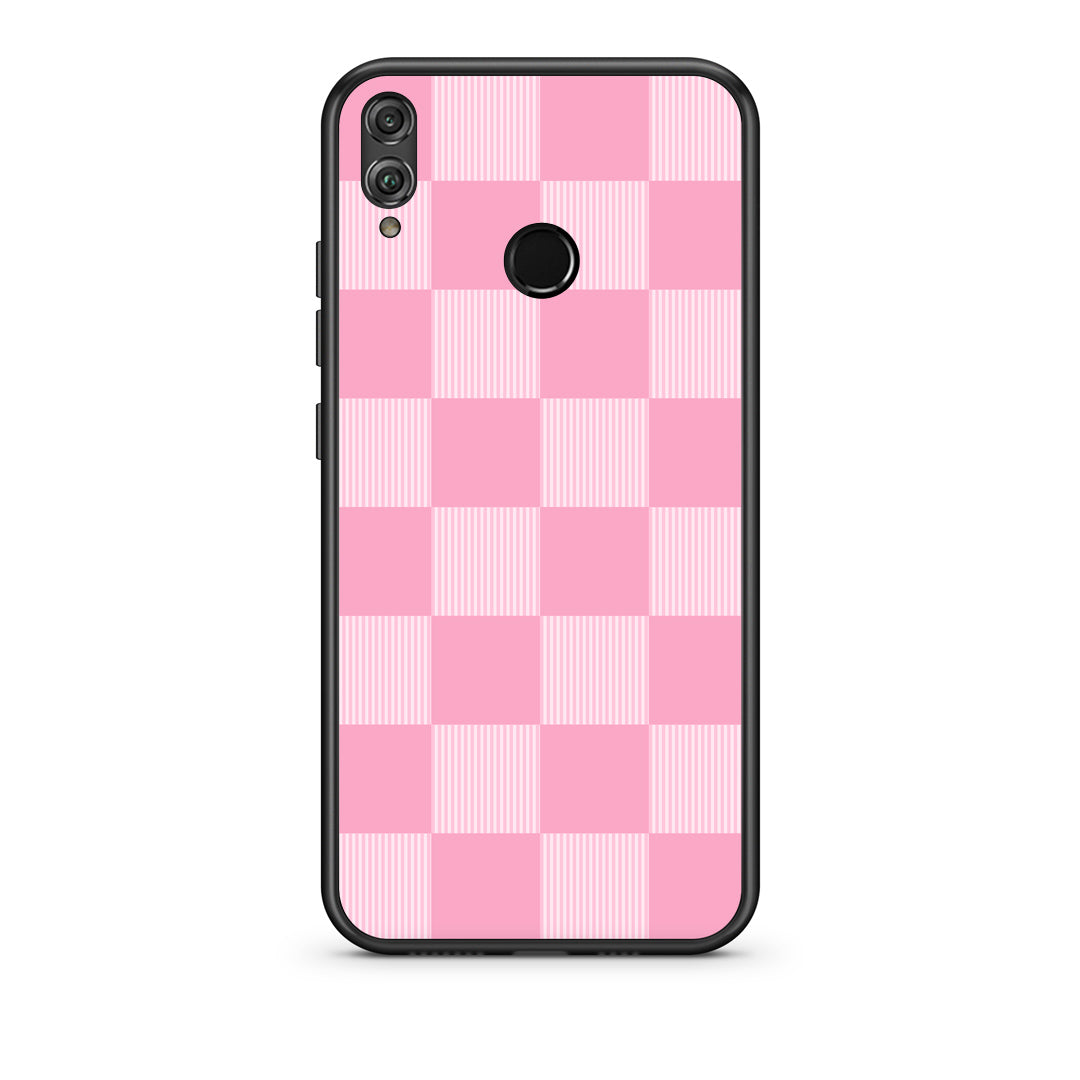Θήκη Honor 8x Pink and White Striped Checks από τη Smartfits με σχέδιο στο πίσω μέρος και μαύρο περίβλημα | Honor 8x Pink and White Striped Checks case with colorful back and black bezels