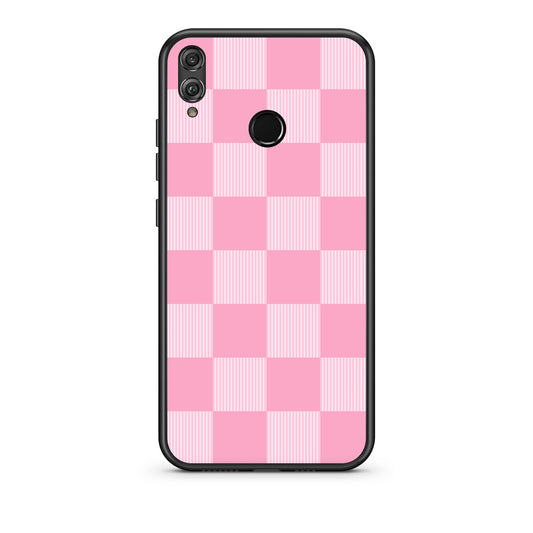 Θήκη Honor 8x Pink and White Striped Checks από τη Smartfits με σχέδιο στο πίσω μέρος και μαύρο περίβλημα | Honor 8x Pink and White Striped Checks case with colorful back and black bezels