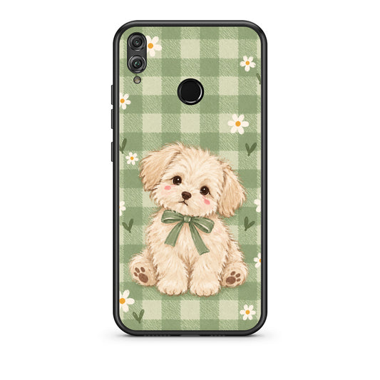 Θήκη Honor 8x Puppy and Daisies on Sage Gingham από τη Smartfits με σχέδιο στο πίσω μέρος και μαύρο περίβλημα | Honor 8x Puppy and Daisies on Sage Gingham case with colorful back and black bezels