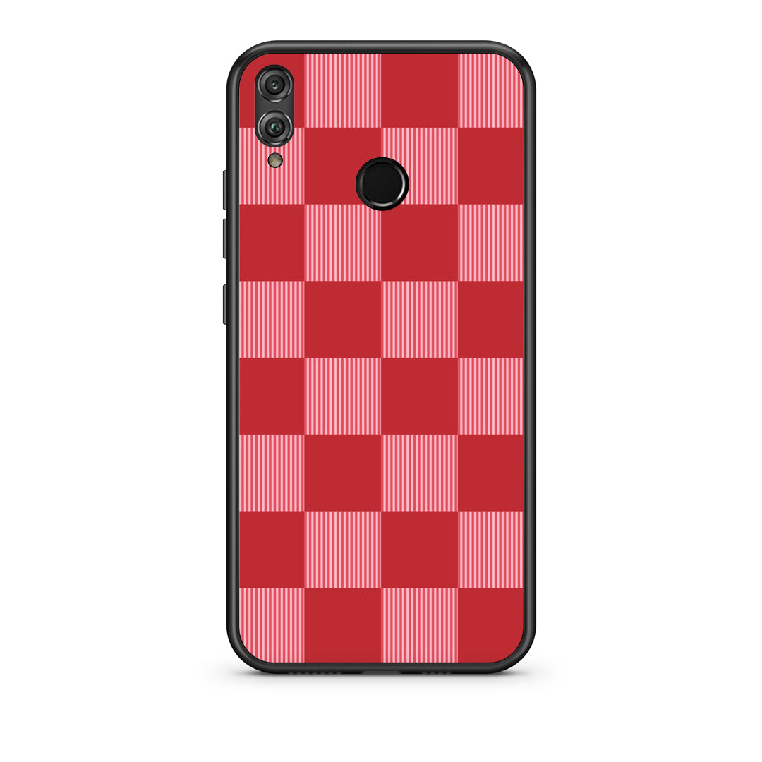 Θήκη Honor 8x Red and Pink Striped Checks από τη Smartfits με σχέδιο στο πίσω μέρος και μαύρο περίβλημα | Honor 8x Red and Pink Striped Checks case with colorful back and black bezels