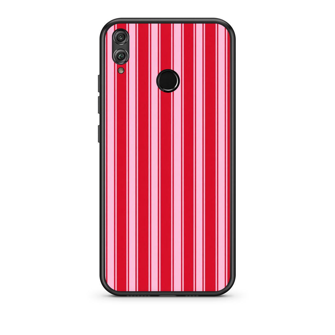 Θήκη Honor 8x Red and Pink Vertical Pinstripes από τη Smartfits με σχέδιο στο πίσω μέρος και μαύρο περίβλημα | Honor 8x Red and Pink Vertical Pinstripes case with colorful back and black bezels