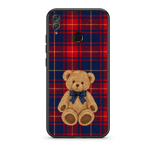 Θήκη Honor 8x Teddy Bear on Red and Navy Tartan από τη Smartfits με σχέδιο στο πίσω μέρος και μαύρο περίβλημα | Honor 8x Teddy Bear on Red and Navy Tartan case with colorful back and black bezels