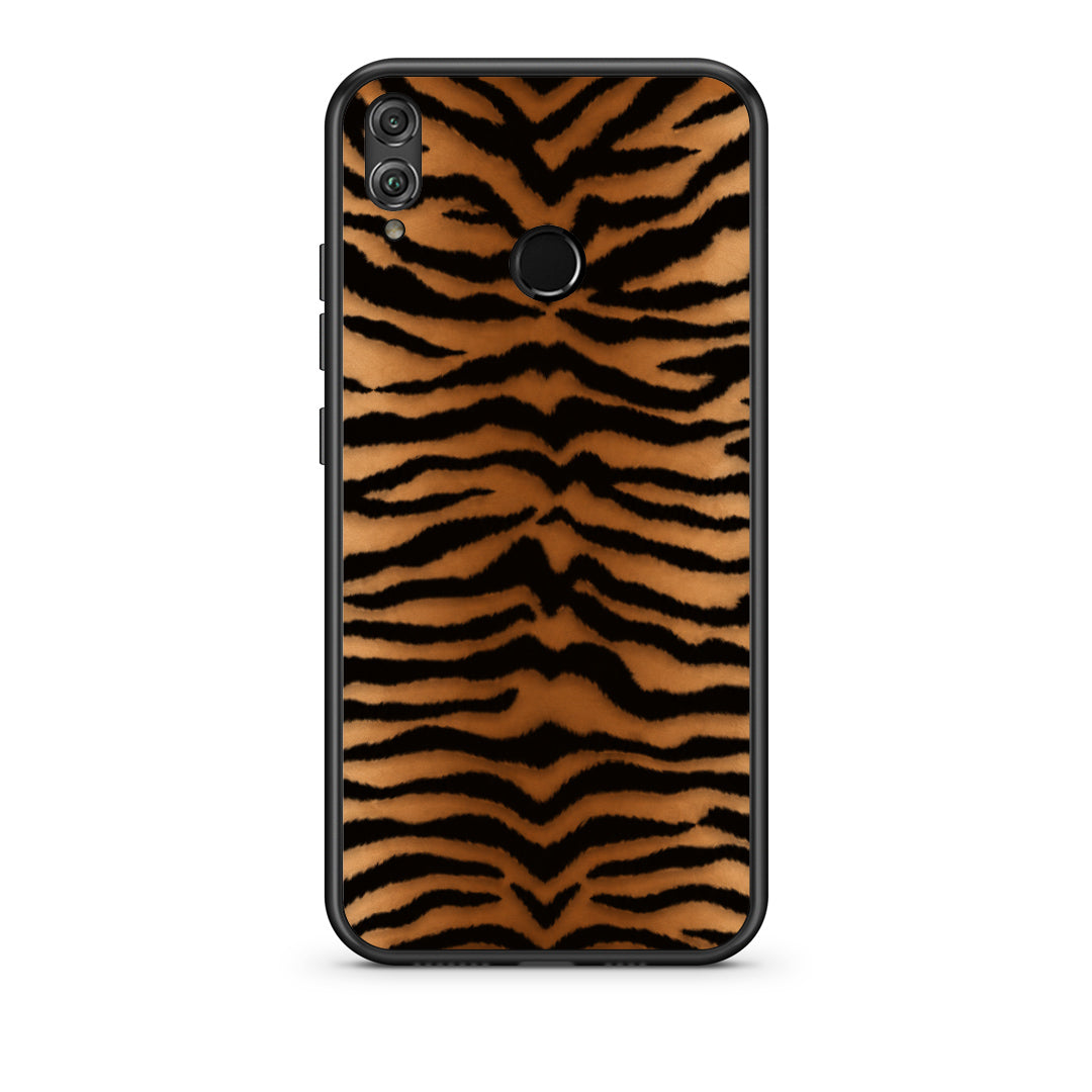 Θήκη Honor 8x Tiger Print Orange and Black από τη Smartfits με σχέδιο στο πίσω μέρος και μαύρο περίβλημα | Honor 8x Tiger Print Orange and Black case with colorful back and black bezels