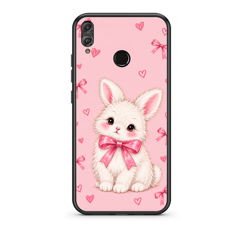 Θήκη Honor 8x White Bunny and Pink Bows από τη Smartfits με σχέδιο στο πίσω μέρος και μαύρο περίβλημα | Honor 8x White Bunny and Pink Bows case with colorful back and black bezels