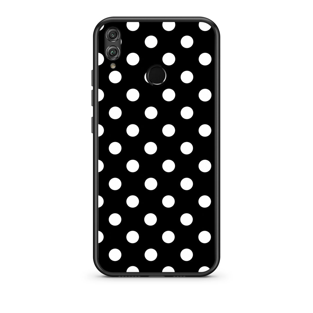 Θήκη Honor 8x White Polka Dots on Black από τη Smartfits με σχέδιο στο πίσω μέρος και μαύρο περίβλημα | Honor 8x White Polka Dots on Black case with colorful back and black bezels