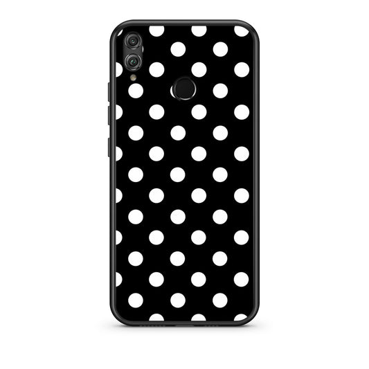 Θήκη Honor 8x White Polka Dots on Black από τη Smartfits με σχέδιο στο πίσω μέρος και μαύρο περίβλημα | Honor 8x White Polka Dots on Black case with colorful back and black bezels