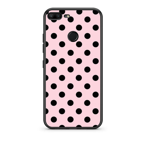 Θήκη Honor 9 Lite Black Polka Dots on Pink από τη Smartfits με σχέδιο στο πίσω μέρος και μαύρο περίβλημα | Honor 9 Lite Black Polka Dots on Pink case with colorful back and black bezels