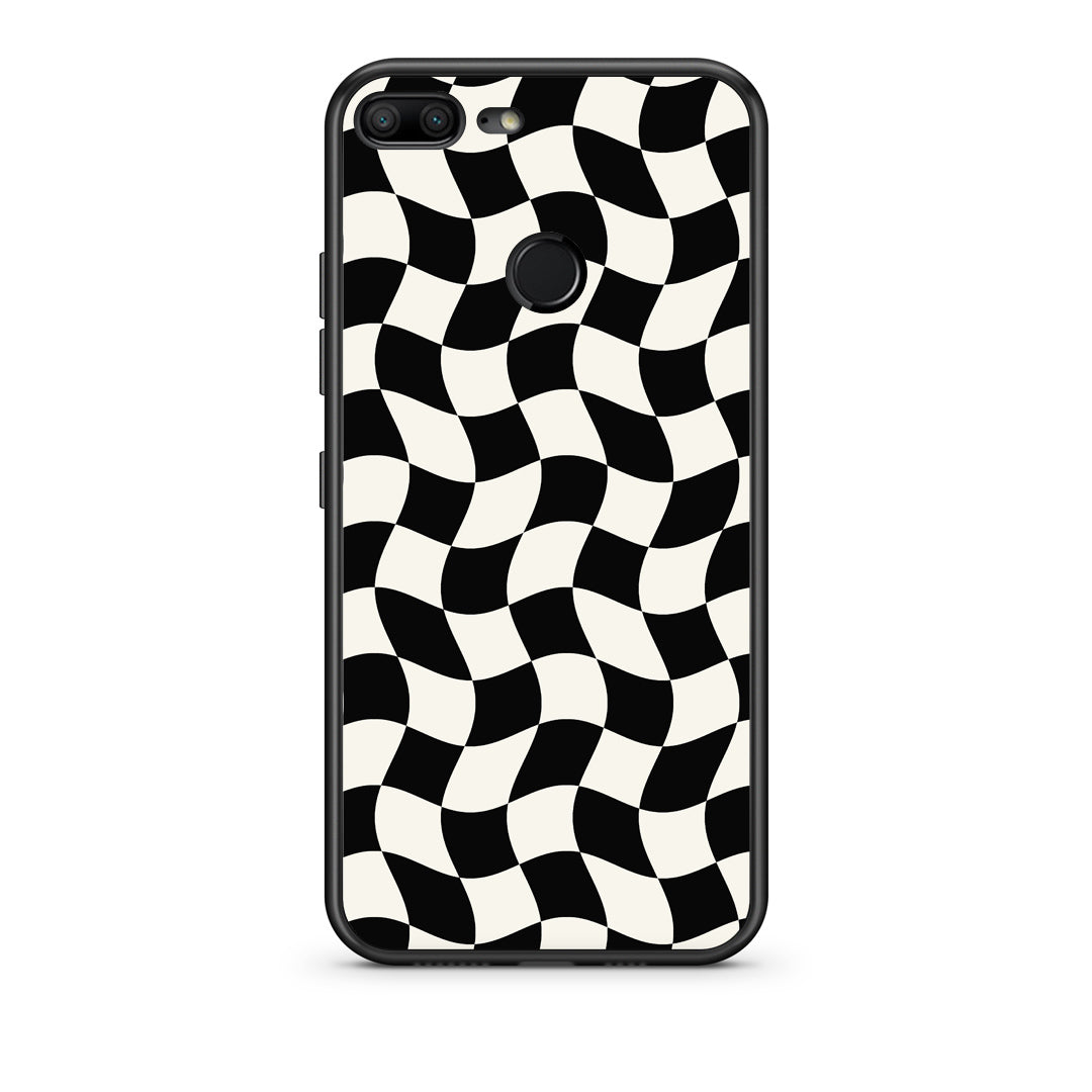 Θήκη Honor 9 Lite Black and Cream Wavy Checkerboard από τη Smartfits με σχέδιο στο πίσω μέρος και μαύρο περίβλημα | Honor 9 Lite Black and Cream Wavy Checkerboard case with colorful back and black bezels