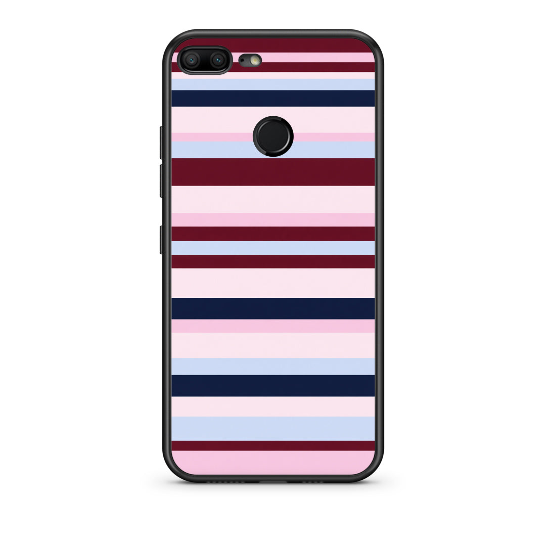 Θήκη Honor 9 Lite Burgundy Pink and Blue Horizontal Stripes από τη Smartfits με σχέδιο στο πίσω μέρος και μαύρο περίβλημα | Honor 9 Lite Burgundy Pink and Blue Horizontal Stripes case with colorful back and black bezels