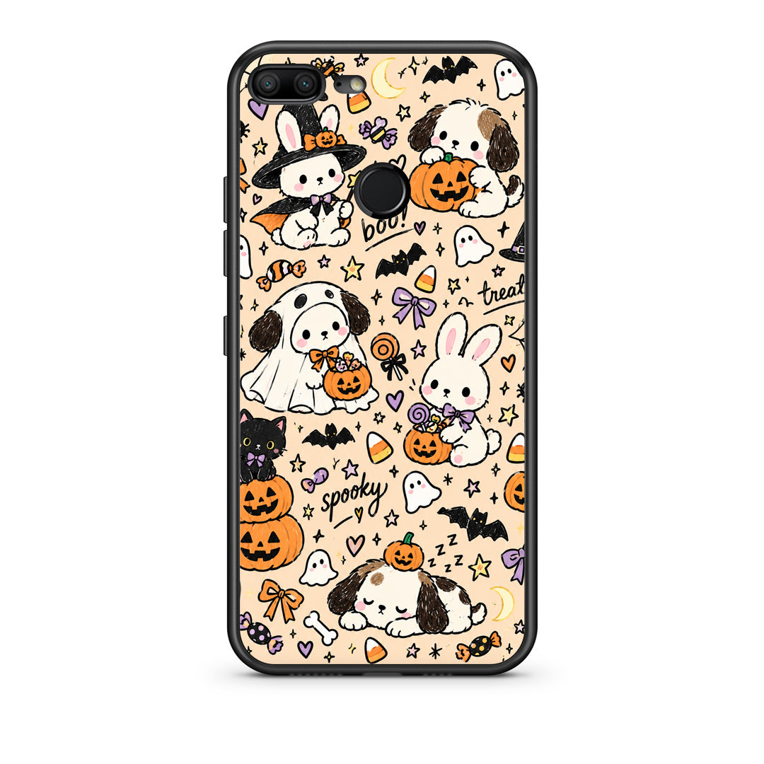 Θήκη Honor 9 Lite Halloween Puppies and Friends on Cream από τη Smartfits με σχέδιο στο πίσω μέρος και μαύρο περίβλημα | Honor 9 Lite Halloween Puppies and Friends on Cream case with colorful back and black bezels