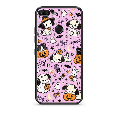 Θήκη Honor 9 Lite Halloween Puppies and Friends on Lilac από τη Smartfits με σχέδιο στο πίσω μέρος και μαύρο περίβλημα | Honor 9 Lite Halloween Puppies and Friends on Lilac case with colorful back and black bezels