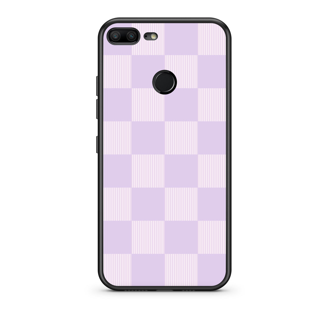 Θήκη Honor 9 Lite Lilac and Cream Striped Checks από τη Smartfits με σχέδιο στο πίσω μέρος και μαύρο περίβλημα | Honor 9 Lite Lilac and Cream Striped Checks case with colorful back and black bezels
