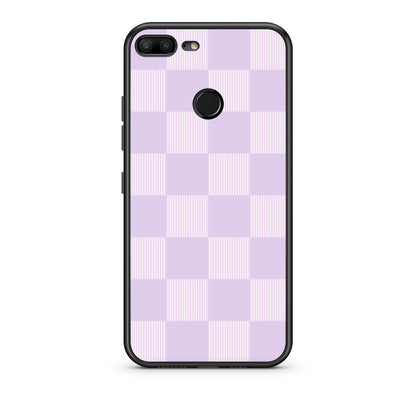 Θήκη Honor 9 Lite Lilac and Cream Striped Checks από τη Smartfits με σχέδιο στο πίσω μέρος και μαύρο περίβλημα | Honor 9 Lite Lilac and Cream Striped Checks case with colorful back and black bezels