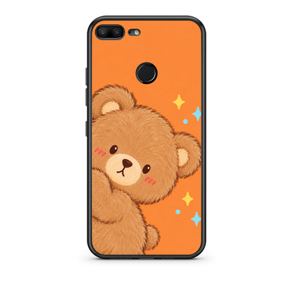 Θήκη Honor 9 Lite Peekaboo Teddy on Orange από τη Smartfits με σχέδιο στο πίσω μέρος και μαύρο περίβλημα | Honor 9 Lite Peekaboo Teddy on Orange case with colorful back and black bezels