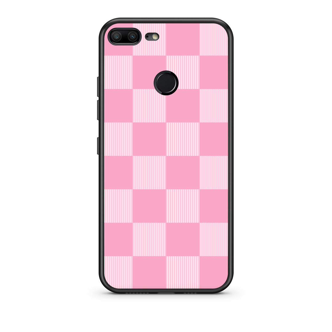 Θήκη Honor 9 Lite Pink and White Striped Checks από τη Smartfits με σχέδιο στο πίσω μέρος και μαύρο περίβλημα | Honor 9 Lite Pink and White Striped Checks case with colorful back and black bezels