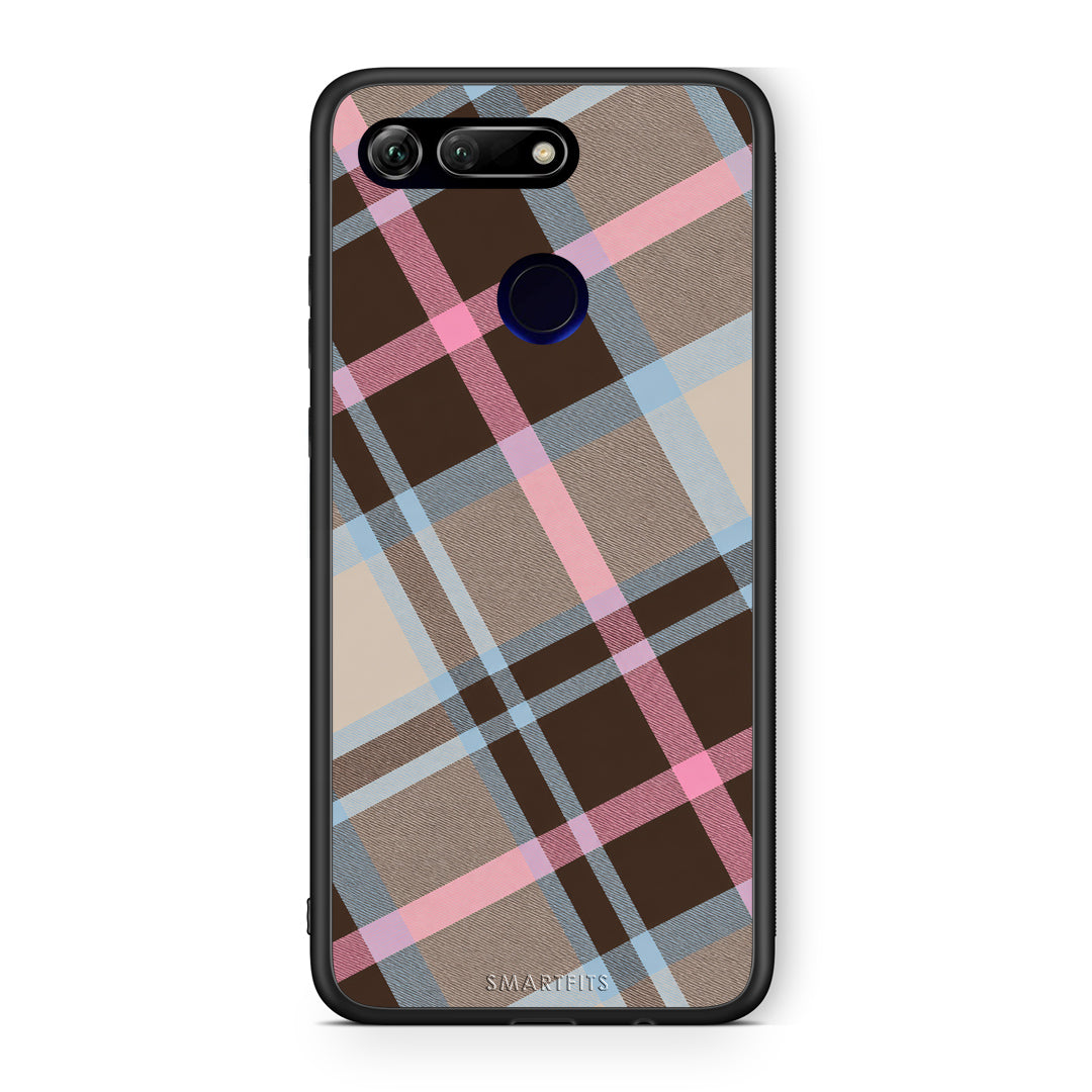 Θήκη Honor View 20 Brown Pink and Blue Diagonal Plaid από τη Smartfits με σχέδιο στο πίσω μέρος και μαύρο περίβλημα | Honor View 20 Brown Pink and Blue Diagonal Plaid case with colorful back and black bezels