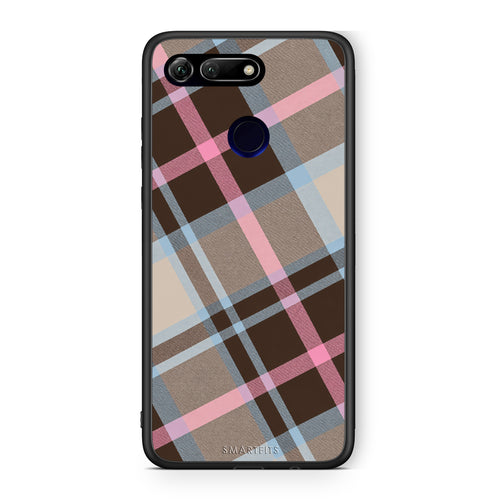 Θήκη Honor View 20 Brown Pink and Blue Diagonal Plaid από τη Smartfits με σχέδιο στο πίσω μέρος και μαύρο περίβλημα | Honor View 20 Brown Pink and Blue Diagonal Plaid case with colorful back and black bezels