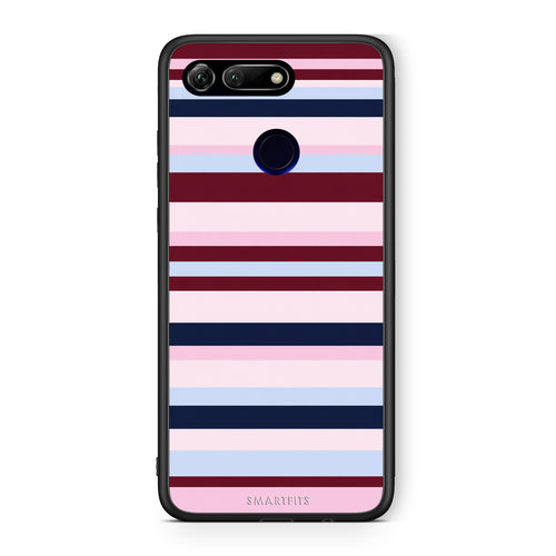 Θήκη Honor View 20 Burgundy Pink and Blue Horizontal Stripes από τη Smartfits με σχέδιο στο πίσω μέρος και μαύρο περίβλημα | Honor View 20 Burgundy Pink and Blue Horizontal Stripes case with colorful back and black bezels