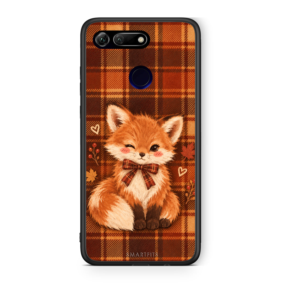 Θήκη Honor View 20 Fox on Autumn Tartan από τη Smartfits με σχέδιο στο πίσω μέρος και μαύρο περίβλημα | Honor View 20 Fox on Autumn Tartan case with colorful back and black bezels
