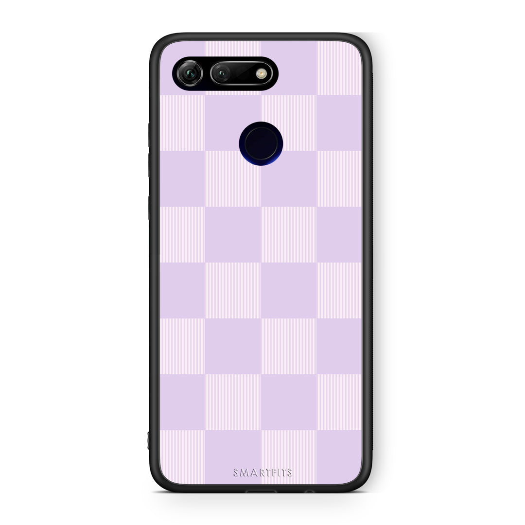 Θήκη Honor View 20 Lilac and Cream Striped Checks από τη Smartfits με σχέδιο στο πίσω μέρος και μαύρο περίβλημα | Honor View 20 Lilac and Cream Striped Checks case with colorful back and black bezels