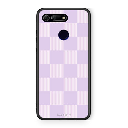 Θήκη Honor View 20 Lilac and Cream Striped Checks από τη Smartfits με σχέδιο στο πίσω μέρος και μαύρο περίβλημα | Honor View 20 Lilac and Cream Striped Checks case with colorful back and black bezels
